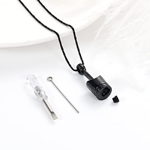 Yinplsmemory Mens Cremation Jewelry Motor Piston Urn Necklace for Ashes Keepsake Memorial Ashes Jewelry for Human/Pet Ashes Black