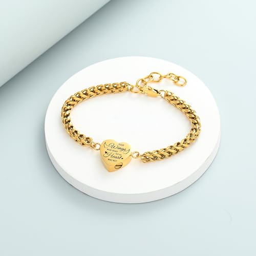 Imrsanl Heart Cremation Urn Bracelet Memorial Jewelry for Ashes Gold