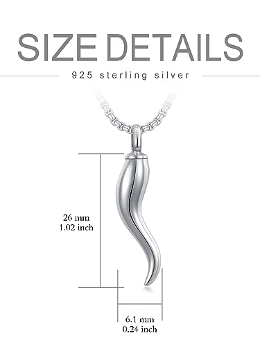 Italian Horn/Hand Urn Necklace for Ashes 925 Sterling Silver Cornicello Cremation Pendant with Stainless Steel Chain Keepsake Memorial Jewelry for Men Women A04-Sliver urn