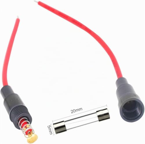 Guuzi 8pcs 5 × 20 mm 32V 20A AGC Fuse Holder Inline Screw Type with 16 AWG Wire Black and red-5 x 20 mm