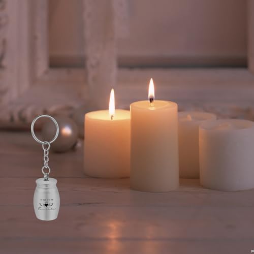 One Piece Cremation Urn Keychains Stainless Steel Memorial Urns Mini Keepsake Urns Keyring Pet Small Urns Ashes for Human Pet (Silver)