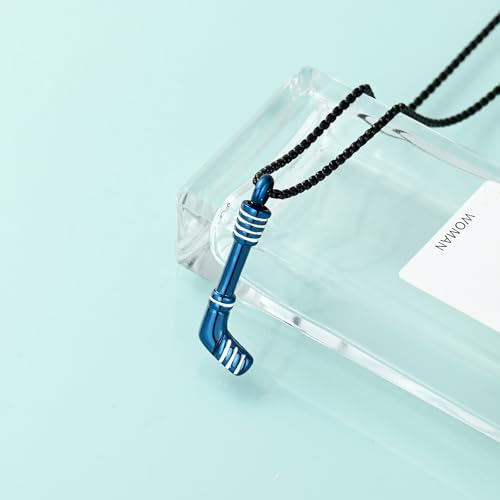 Hockey Stick Cremation Necklace Stainless Steel Ash Memorial Jewelry Blue