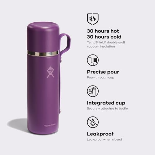 Hydro Flask Hot Flask & Cup – Insulated Stainless Steel, Hot Drink Travel Container for Coffee, Tea, & Soup 28 Oz Black 28 Ounces