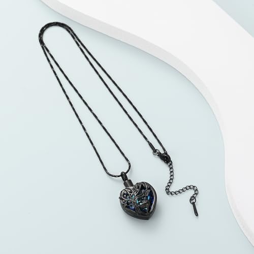 Imrsanl Tree of Life Cremation Jewelry Crystal Heart Urn Necklace Black-Blue