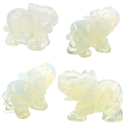 Opalite Crystal Elephant Pocket Guardian Figurine Elephant Statue 1.5 inch for Healing Reiki Spiritual Gift Cute Meditation Office Room Desk Decor Opalite