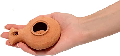 Biblical Herodian Clay Oil Lamp with Jar - Authentic Terracotta Replica from Holy Land Archaeological Finds - Handmade Christian & Jewish Faith Artifact Herodian - Biblical Brown With Jar