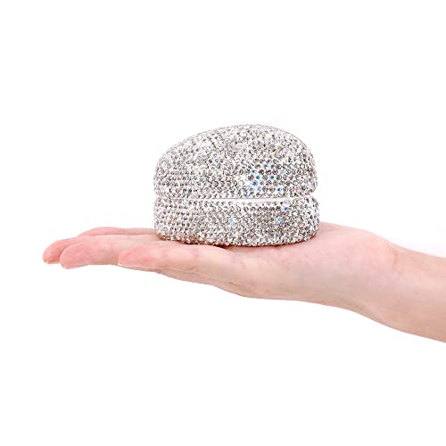 Naimo Full Rhinestone Heart Shaped Ring Box Velvet Holder Jewelry Box Organizer Display Case with LED Light for Proposal Engagement Wedding Birthday Gift White Full Rhinestone