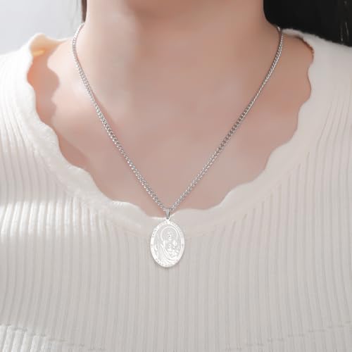 LIKGREAT Saint Jude Necklace Patron St Medals Amulet Pendant Religious Protection Jewelry for Men Women sliver