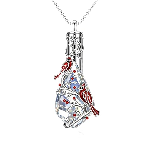 Butterfly Urn Necklace for Ashes Oxidation Crystal Teardrop Keepsake Necklace for Ashes Cremation Jewelry Memorial Gift for Women With Funnel Filler Cardinal