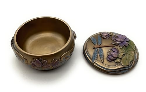 RUSTIX Dragonfly Trinket Box - Art Nouveau Decorative Jewelry Box with Hand-Painted Dragonfly, Floral, and Lily Pad Design - Elegant Dragonfly Gifts for Women and Home Decor
