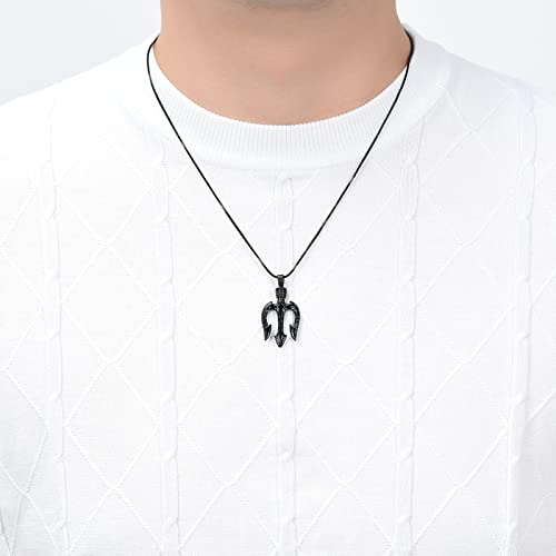 Poseidon Trident Cremation Jewelry for Ashes Ancient Greece Amulet Urn Necklace Ashes Holder for Loved One Keepsakes Pendant Jewelry for Men Women(Silver) Black
