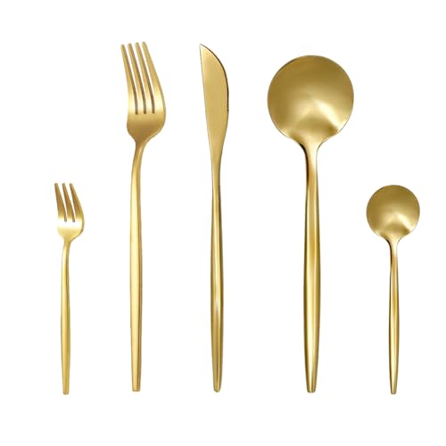 30 Piece Gold Silverware Set for 6 Golden