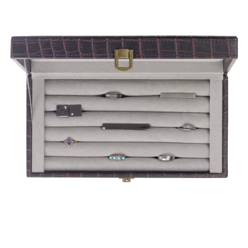 Decorebay vegan crocodile leather cufflink and ring storage box with organizer, stylish jewelry box for accessories.