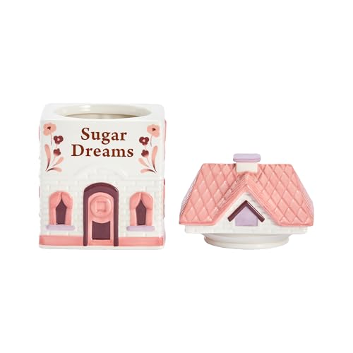 Bico Spice Cottages 7.5-Inch Pink Ceramic Cookie Jar, Hand-Painted House-Shaped Airtight Container for Cookies, Treats & Snacks