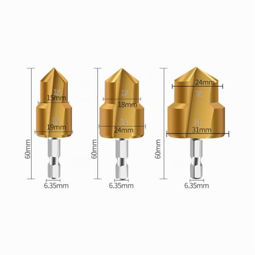 PPR Pipe Reamer Step Drill Set 3 Pieces PVC Pipe Reamer High Strength Carbon Steel Sanitary Tools 19 mm 24 mm 31 mm Hex Shank for PVC Plastic Pipes Pipe Reamer Tool