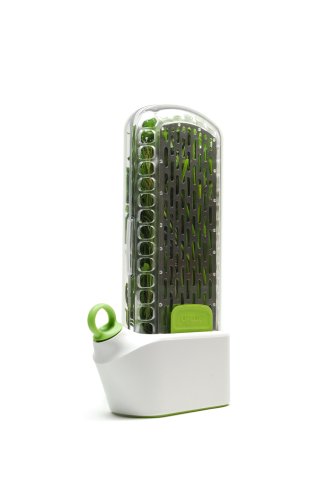 Clear Prepara Herb Savor food jar for fresh herbs, featuring a sleek design and secure lid for preserving herbs.