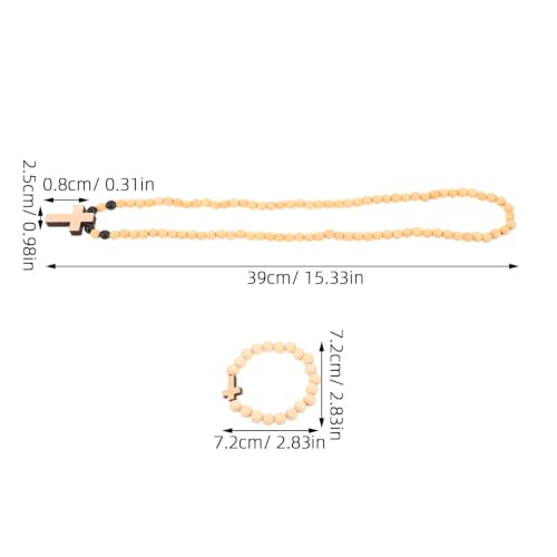 Garneck 2pcs Wooden Religious Prayer Bead Necklace for Women, Beige Beads