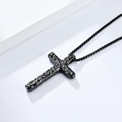 Cupimatch Men's Chunky Cross Necklace: Religious Stainless Steel Pendant, Retro Punk Christian Faith Jewelry Gift for Father's Day black