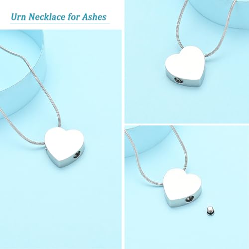 Heart Urn Necklaces for Ashes Cremation Memorial Jewelry for Human Pets Loved Ones Ashes 361L Stainless Steel Pendant Lockets Keepsake Necklace with Fill Tool & Gift Box Silver