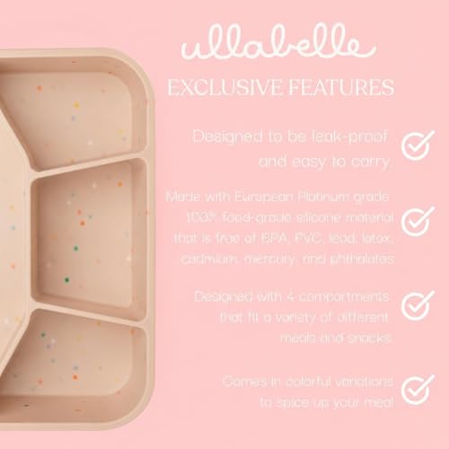 Kids Bento Box – Set of 2 Silicone Toddler Lunch Box with 4 Compartments, Snack Container for Kids, Baby Led Weaning Food Storage, BPA Free Lunchbox for Daycare, Preschool, School Lunch & Travel Pink/Beige