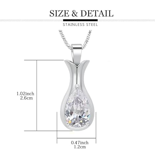 Beydodo Urn Necklaces for Women, Stainless Steel Cremation Memorial Jewelry Ash Necklace Teardrop Pendant with Funnel Kit Silver