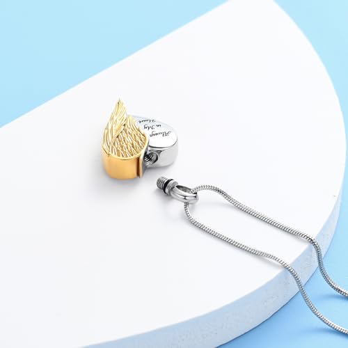 Hearbeingt Angel Wing Heart Urn Necklaces for Ashes Cremation Jewelry 1-Gold