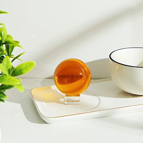 LONGWIN 60mm(2.4 inch) K9 Solid Crystal Ball with Free Stand Home Decor Ornaments Suncatcher (Amber) Amber
