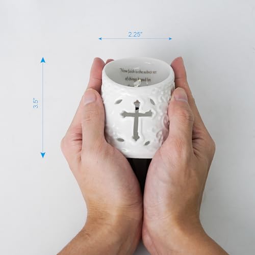 DreamsEden Candle Holder Ceramic Christian Cross Tea Light Holder with Bible Fresh Tealight Cup Votive Candle Holder for Wedding Home Decor (Faith) Faith