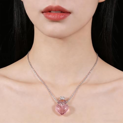 Heart Vial Necklace for Liquid Essential Oil Diffuser Bottle Necklace Urn Glass Bottle Pendant Ashes Memorial Jewelry for Women Pink