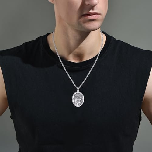 Saint Jude/Michael/Muerte/Benedict/Mary/Dymphna Necklace for Men Sterling Silver Pendant Necklaces Prtotect Jewelry Gifts for Men Women Saint Christopher