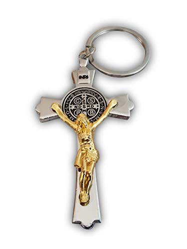 St Benedict Crucifix Keyring - Jesus Cross Religious Keychain