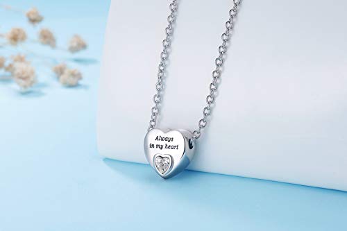 Always in My Heart Urn Necklace for Ashes Birthstone Cremation Jewelry Keepsake Holder Memorial Locket Necklace Pendant April