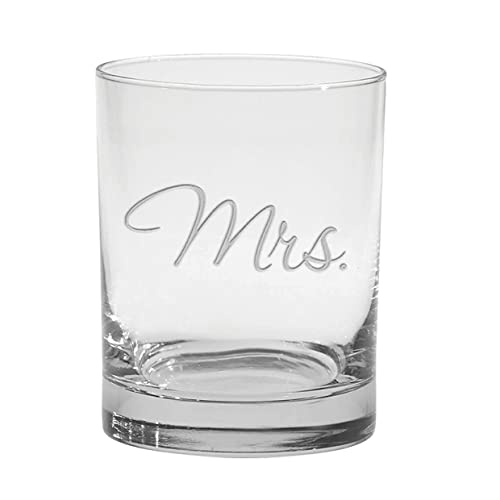 Culver Mr. & Mrs. Deep Etched (DOF) Double Old Fashioned Glasses, 13.5-Ounce (Gift Boxed, Set of 2)