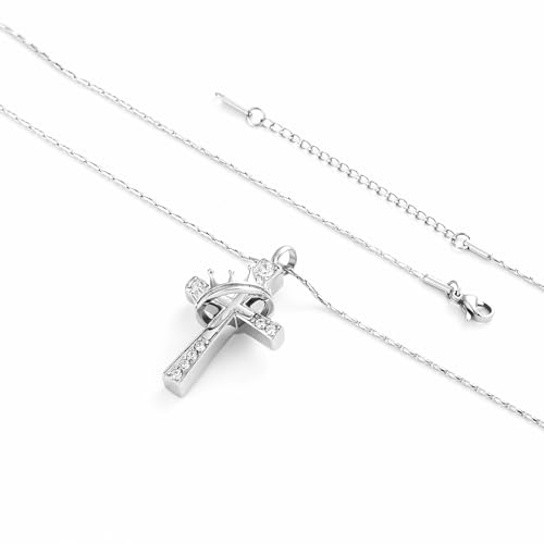 Crown Cross Cremation Necklace Ashes Jewelry Memorial Urn Pendant Silver