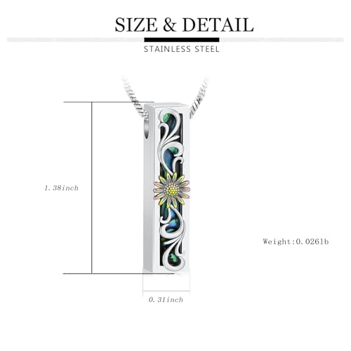 Yinplsmemory Sunflower Cremation Urn Ashes Necklace for Women Men Memorial Bar Keepsake Ashes Holder Cremation Jewelry Rainbow