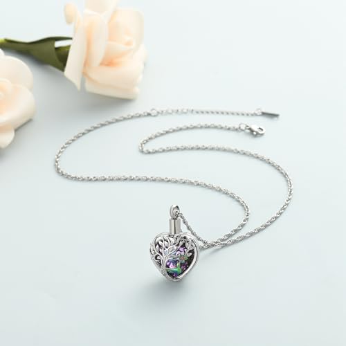 shajwo Hummingbird Cremation Jewelry Heart Urn Necklace for Ashes Purple+rainbow