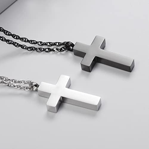 Cremation Cross Necklace for Ashes, Blank Cross Urns Locket Pendant Ashes Holder Stainless Steel Memorial Jewelry Silver