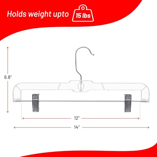 DEILSY™ Pants Hangers with Clips 12 Pack Skirt Hangers Clear Plastic