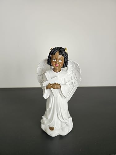 6.5 Inch African American Angel Figurine - Hand-Painted Guardian Angel Statues for Home Decor, Gift, or Memorial