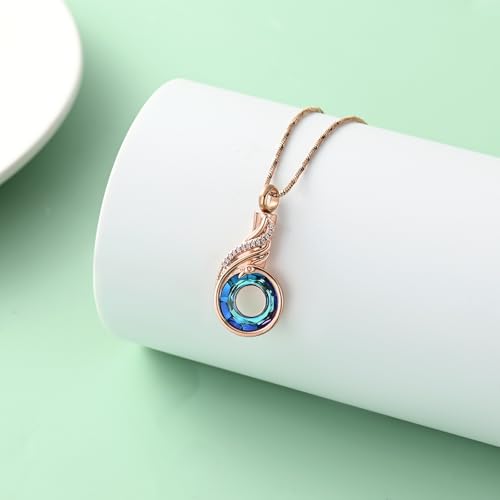 Yinplsmemory Cremation Jewelry Circle of Life Urn Ashes Necklace for Women Rose gold&blue