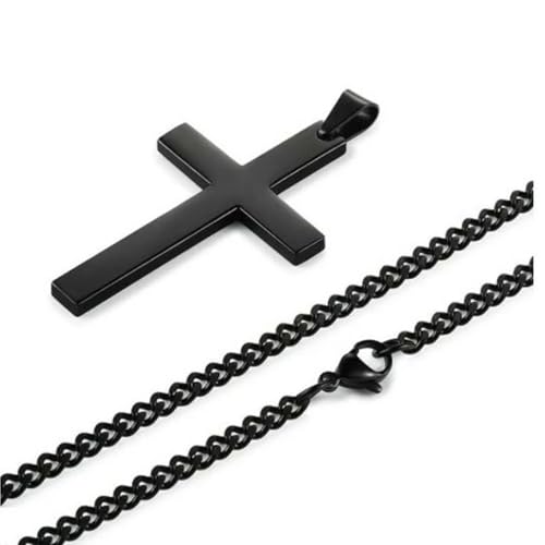 Men Stainless Steel Black Large Cross Pendant Crucifix Religious Fashion Necklace Birthday Party Easter