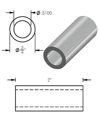 Steel spacer 3/4-inch OD x 1/2-inch ID, 2-inch round unthreaded standoff bushing, 5-pack
