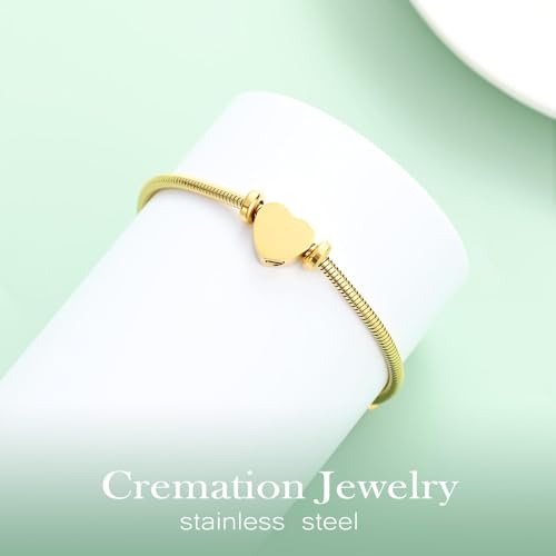 Heart Urn Bracelet for Women Men Cremation Jewelry Keepsake Memorial Urn Lockets for Human Ashes Bangle Chain Bracelet Jewellery Gold