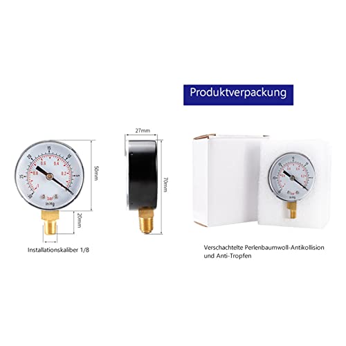 [Australia - AusPower] - 1/8 BSPT Vacuum Pressure Gauge with Floor Connection, 50 mm Dial Gauge, 1-0Bar -30-0inHg Dual Scale Pressure Gauge for Measuring Air, Water, Oil and Gas 