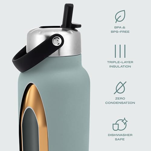 S'well Recycled Stainless Steel Explorer with Flip Straw Lid, 32oz, Eucalyptus, Triple Layered Vacuum Insulated Containers Keeps Drinks Cold for 42 Hours and Hot for 10