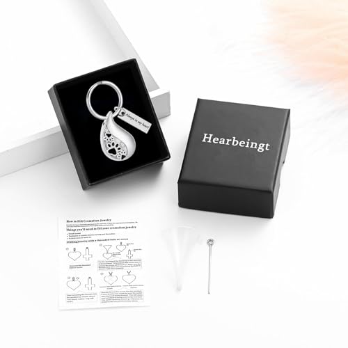 Hearbeingt Teardrop Urn Keychain for Ashes Tree of Life Cremation Jewelry Paw Print-silver