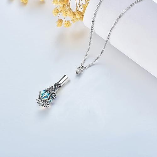 Teardrop Tree Of Life Urn Necklace for Ashes for Women Sterling Silver Cremation Memorial Crystal Jewellry with Funnel Filler