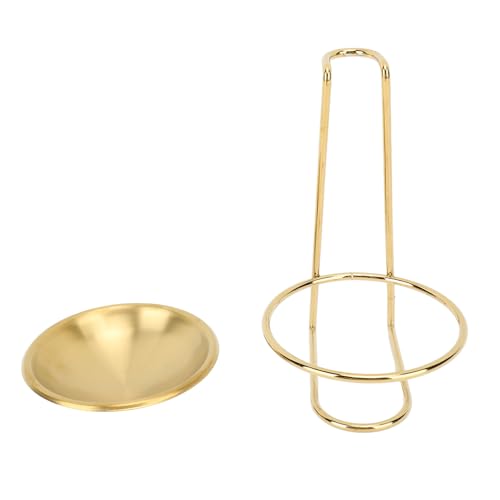 Zerodis Stainless Steel Soup Ladle Holder, Upright Spoon Ladle Rest Kitchen Countertop Utensils Rack for Hotpot Restautant Buffet Fast Food Restautant Kitchen Decor Tool (Golden with 1 Golden With 1 Plate