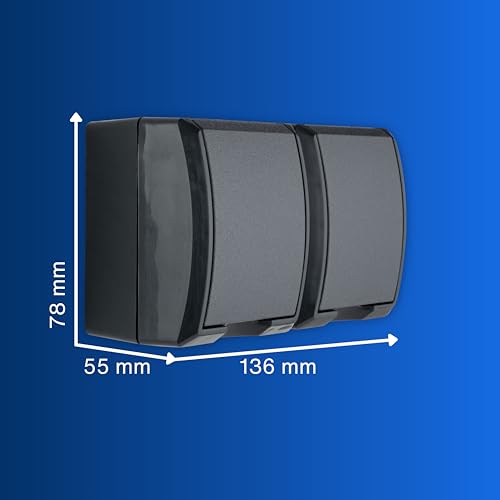REV AquaForm Double Socket Wet Room Socket IP44 Surface-Mounted Anthracite 1 x horizontal double socket