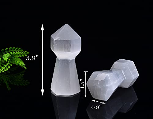 AMOYSTONE Selenite Crystal Tower Natural Crystal Lighthouse Shaped 6 Faceted Reiki Healing Chakra Selenite Sticks 3.9" 2PCS Rf149-lighthouse